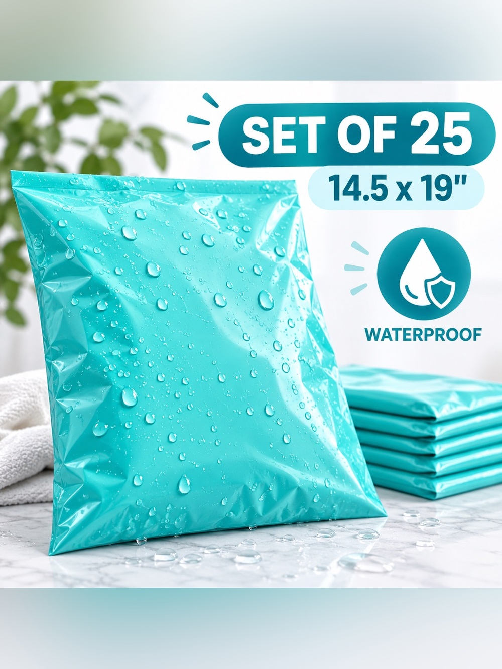 14.5x19 Turquoise 25 Waterproof poly mailers